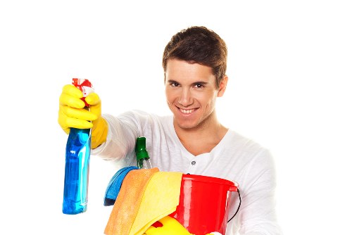 Close-up of upholstery cleaning tools used on a luxury sofa
